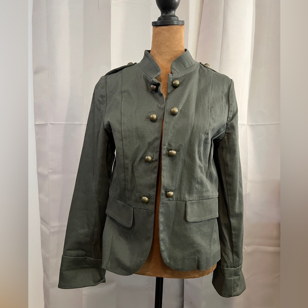 Military Style Olive Green Blazer 🎖️🪖 Brass colored Double-Breasted Buttons